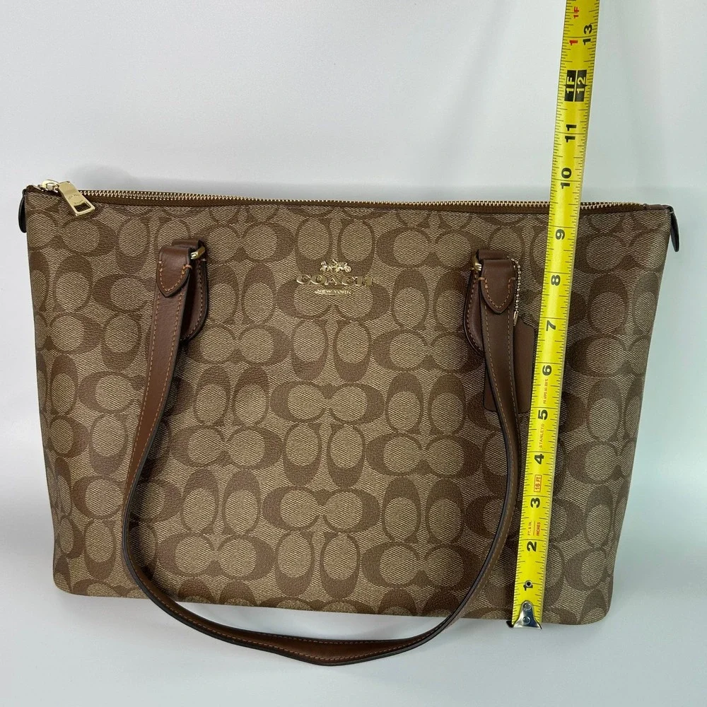 Coach Gallery Tote Brown Signature Canvas Leather Bag Excellent
